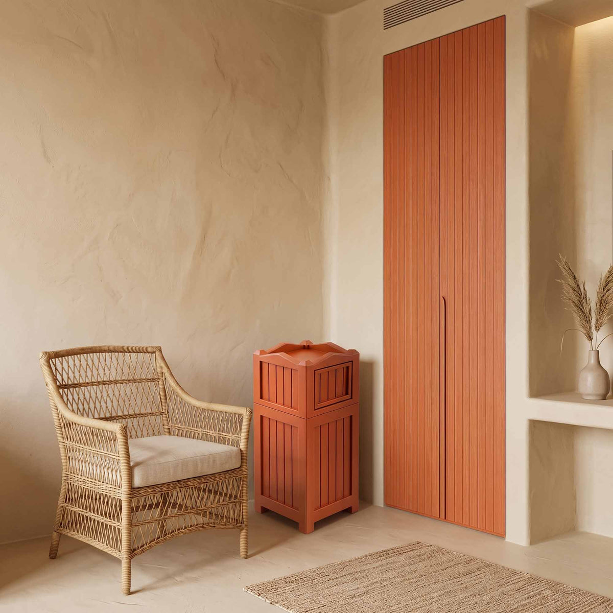 Basurero Mérida Madera Roja con Puerta Vaivén
